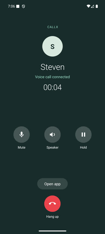 Steven voice call with native timer, mute, hold and audio controls while securely locked